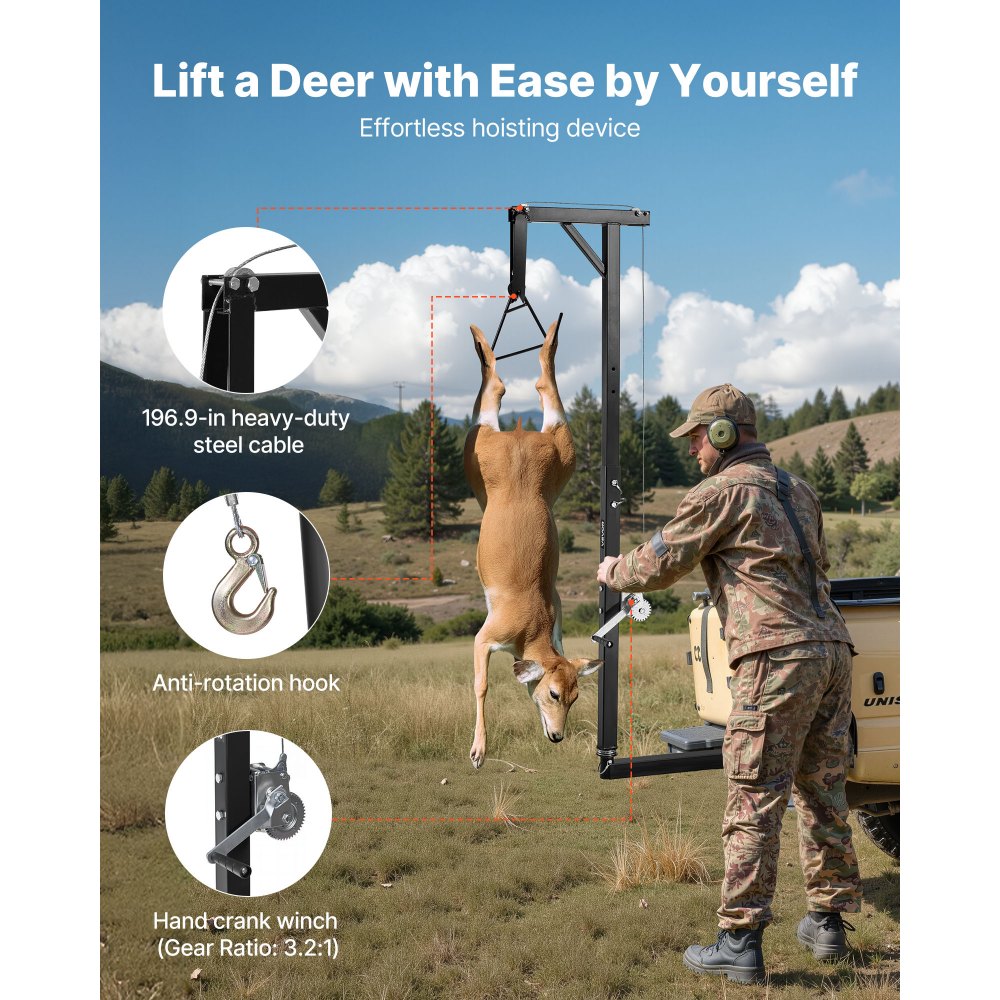 Truck Hitch Game Hoist 136 kg Hunting Deer Hoist with 2-inch Receiver