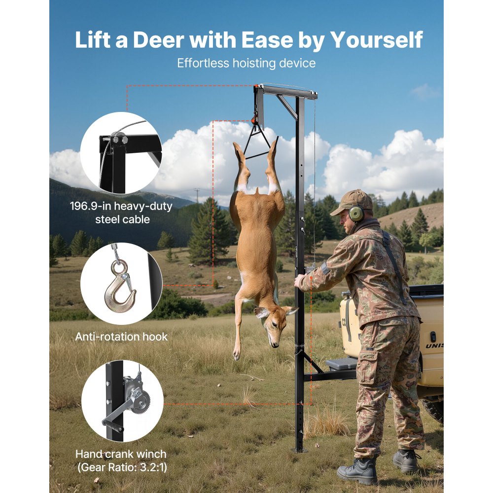 Truck Hitch Game Hoist 181.4 kg Hunting Deer Hoist with 2-inch Receiver