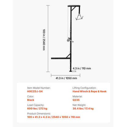 Truck Hitch Game Hoist, 600 lbs Load Capacity, Hunting Deer Hoist with 2-inch Receiver, 360-Degree Swivel Shaft & Adjust