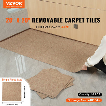VEVOR Carpet Tiles Reusable, 20"x 20" Carpet Squares With Padding Attached, Soft