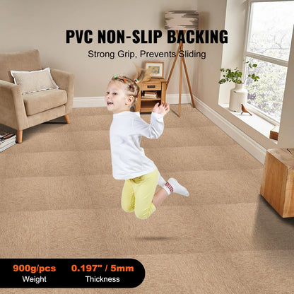 VEVOR Carpet Tiles Reusable, 20"x 20" Carpet Squares With Padding Attached, Soft