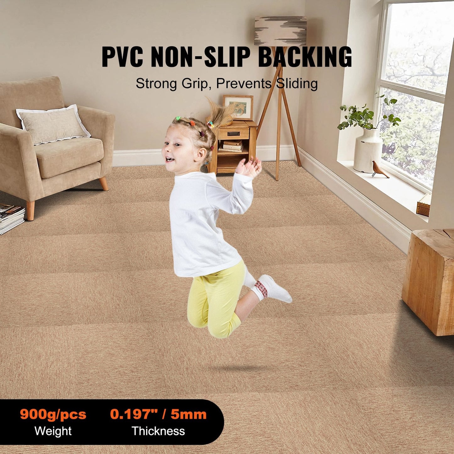 Reusable Carpet Tiles with Padding, 0.5x0.5m, Soft and Soundproof, 16 pcs, Dark Brown