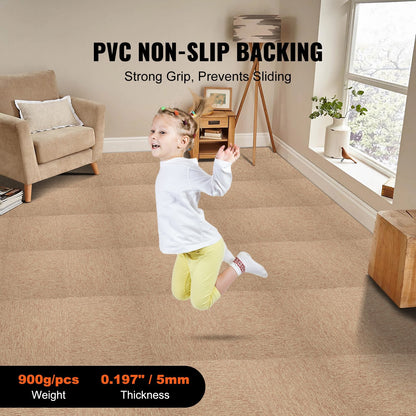 Reusable Carpet Tiles with Padding, 0.5x0.5m, Soft and Soundproof, 16 pcs, Dark Brown