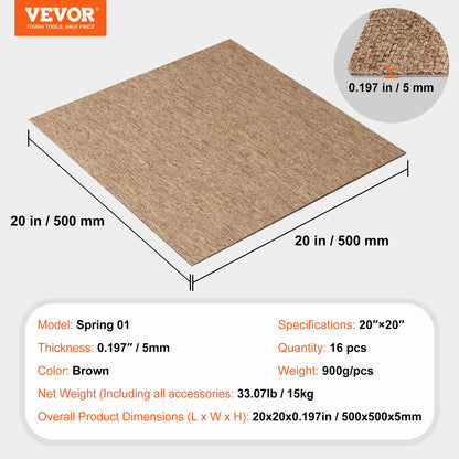 VEVOR Carpet Tiles Reusable, 20"x 20" Carpet Squares With Padding Attached, Soft