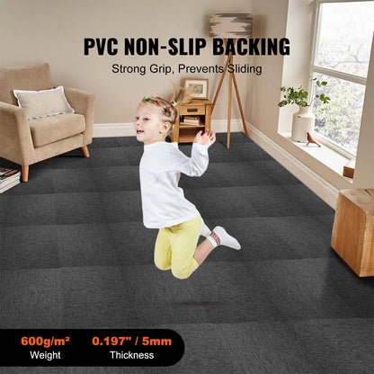 VEVOR Carpet Tiles Reusable, 20"x 20" Carpet Squares With Padding Attached, Soft