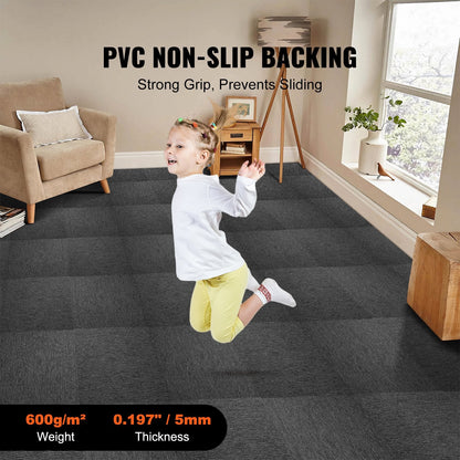 Reusable Carpet Tiles with Padding, 0.5m, Soundproof, Easy Install, Dark Gray