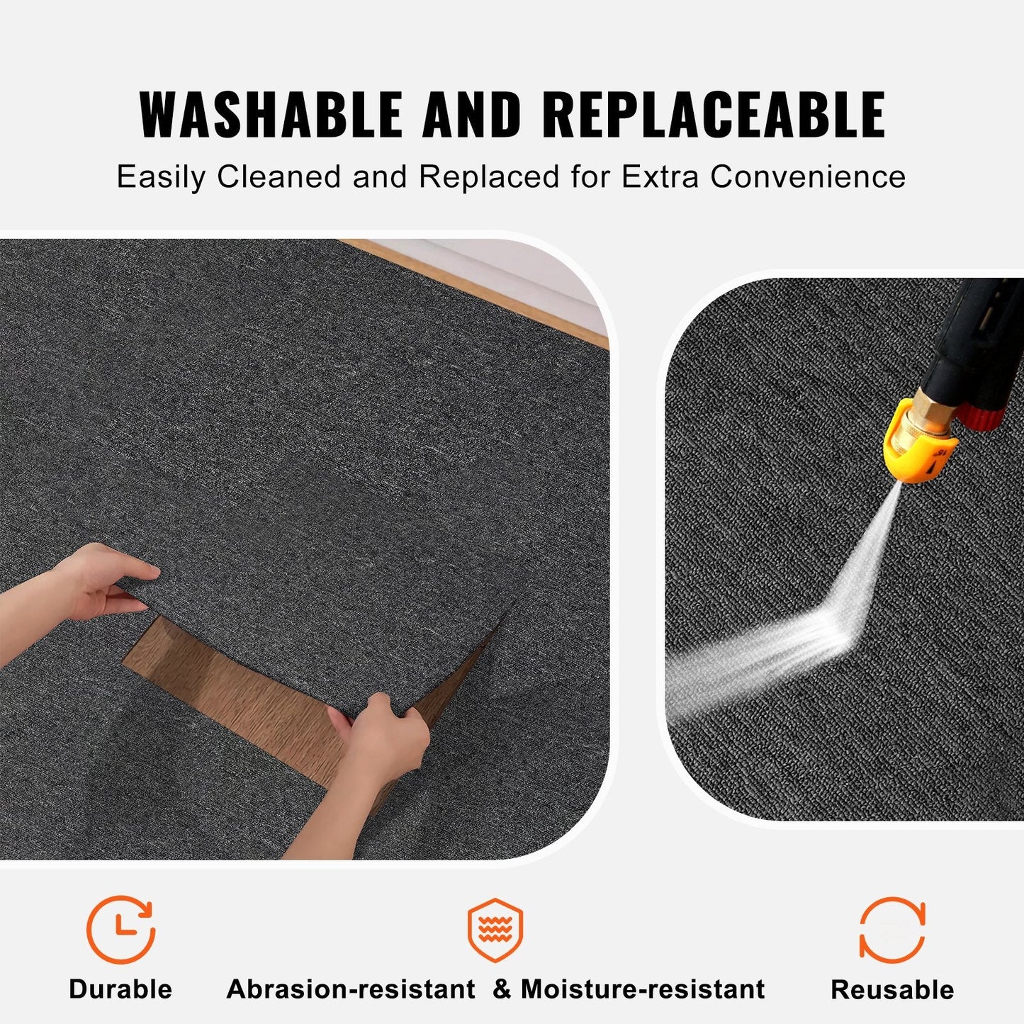 Reusable Carpet Tiles with Padding, 0.5m, Soundproof, Easy Install, Dark Gray