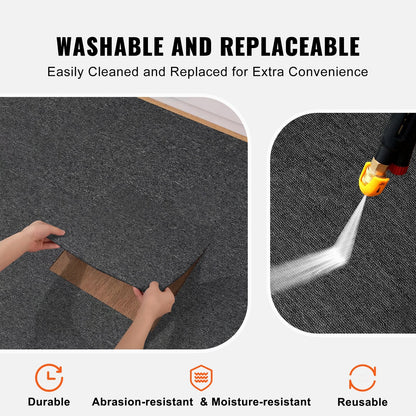 Reusable Carpet Tiles with Padding, 0.5m, Soundproof, Easy Install, Dark Gray