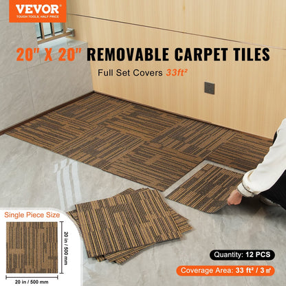 Reusable Soft Carpet Tiles with Padding, 0.5m x 0.5m, Mixed Brown, 12-Pack