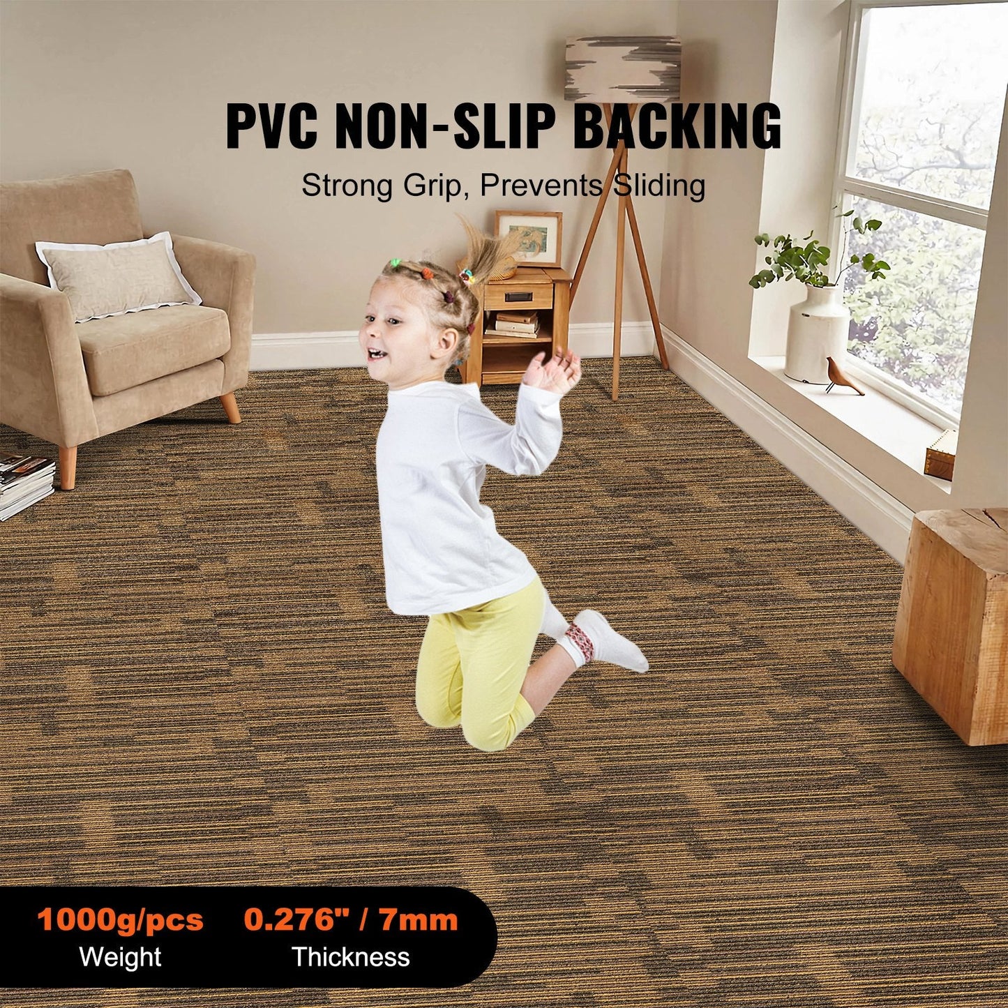 Reusable Soft Carpet Tiles with Padding, 0.5m x 0.5m, Mixed Brown, 12-Pack