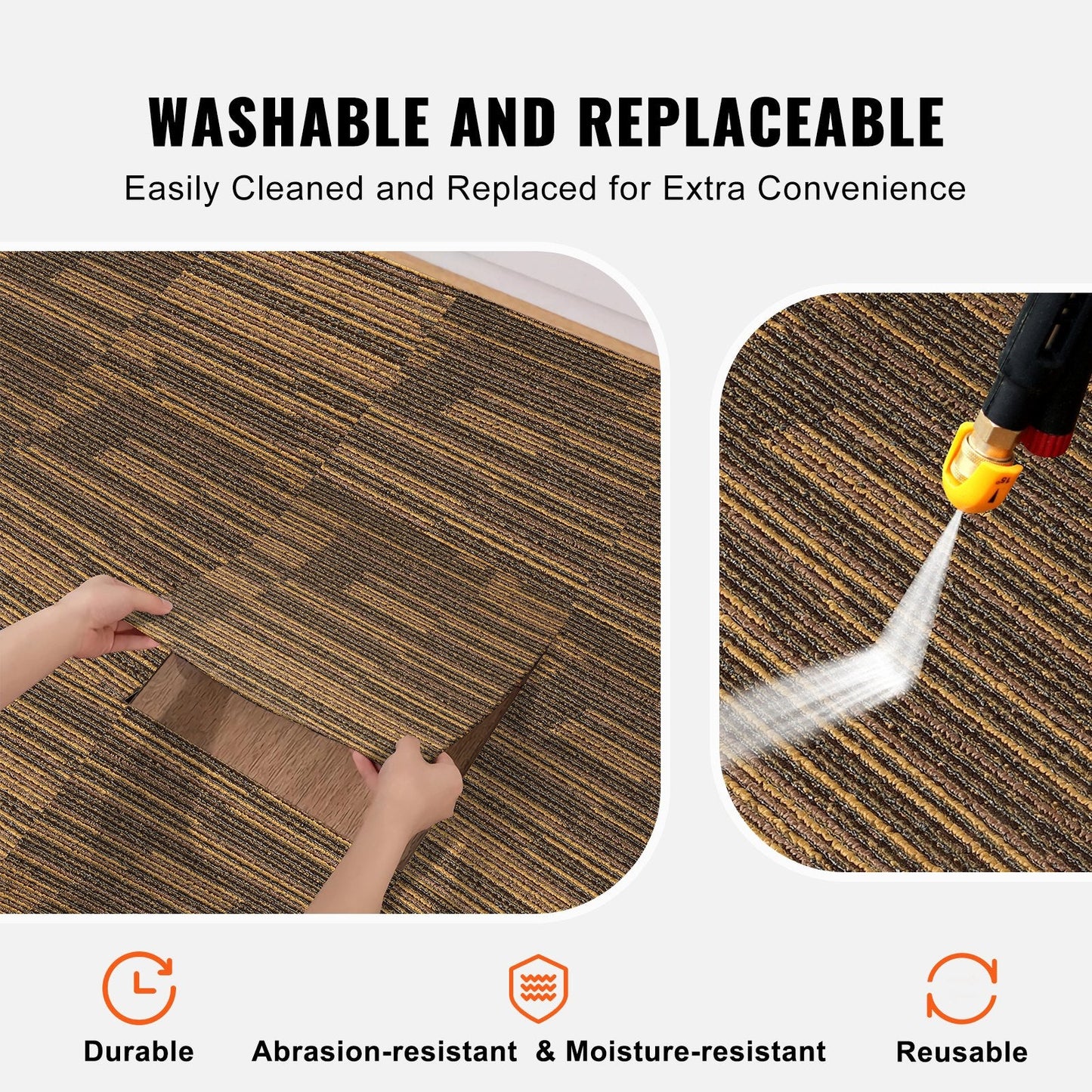 Reusable Soft Carpet Tiles with Padding, 0.5m x 0.5m, Mixed Brown, 12-Pack