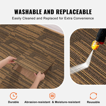 Reusable Soft Carpet Tiles with Padding, 0.5m x 0.5m, Mixed Brown, 12-Pack