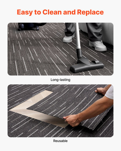 Carpet Tiles Reusable 610x610 mm, 24 PCS Modular Carpet Square Rug, Commercial Floor Soft Padded for Seamless Cover 8.9㎡, Easy DIY Replacement for Living Room Bedroom Office Indoor, Gray