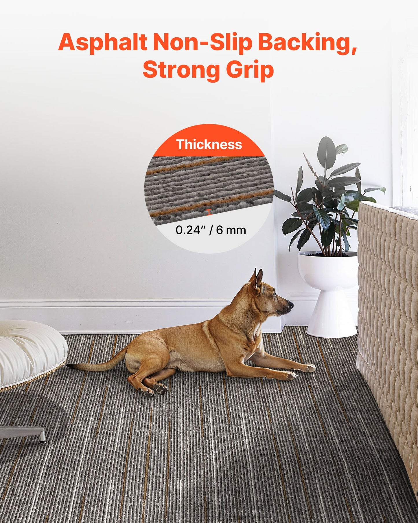 Carpet Tiles Reusable 610x610 mm, 24 PCS Modular Carpet Square Rug, Commercial Floor Soft Padded for Seamless Cover 8.9㎡, Easy DIY Replacement for Living Room Bedroom Office Indoor, Dark Brown