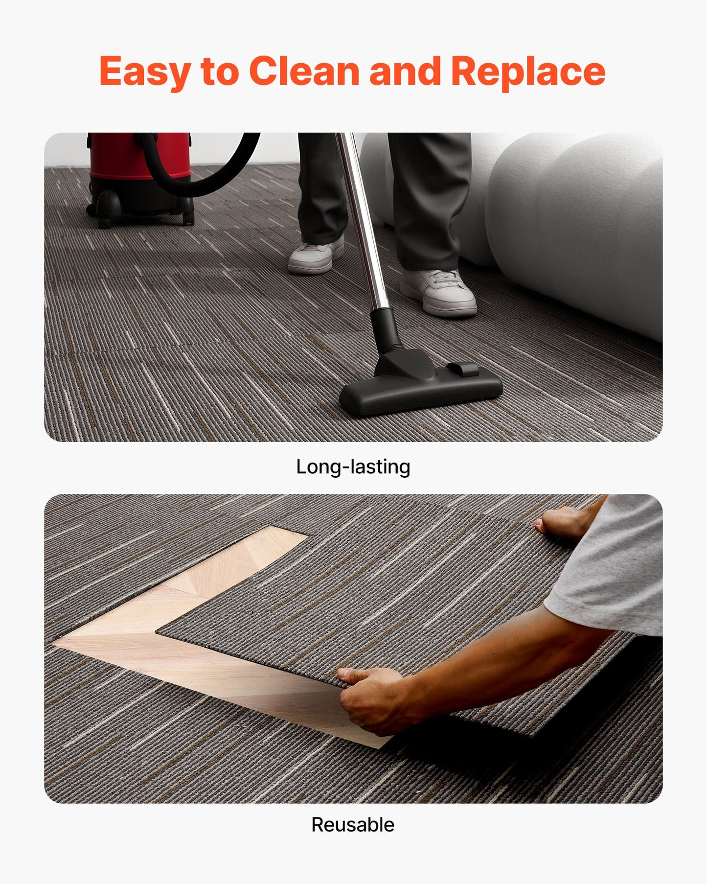 Carpet Tiles Reusable 610x610 mm, 24 PCS Modular Carpet Square Rug, Commercial Floor Soft Padded for Seamless Cover 8.9㎡, Easy DIY Replacement for Living Room Bedroom Office Indoor, Dark Brown