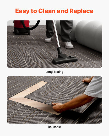 Carpet Tiles Reusable 610x610 mm, 24 PCS Modular Carpet Square Rug, Commercial Floor Soft Padded for Seamless Cover 8.9㎡, Easy DIY Replacement for Living Room Bedroom Office Indoor, Dark Brown