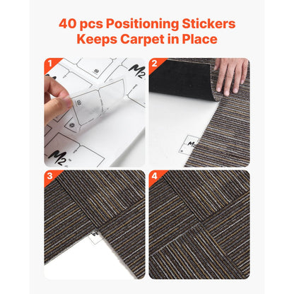 Carpet Tiles Reusable 610x610 mm, 24 PCS Modular Carpet Square Rug, Commercial Floor Soft Padded for Seamless Cover 8.9㎡