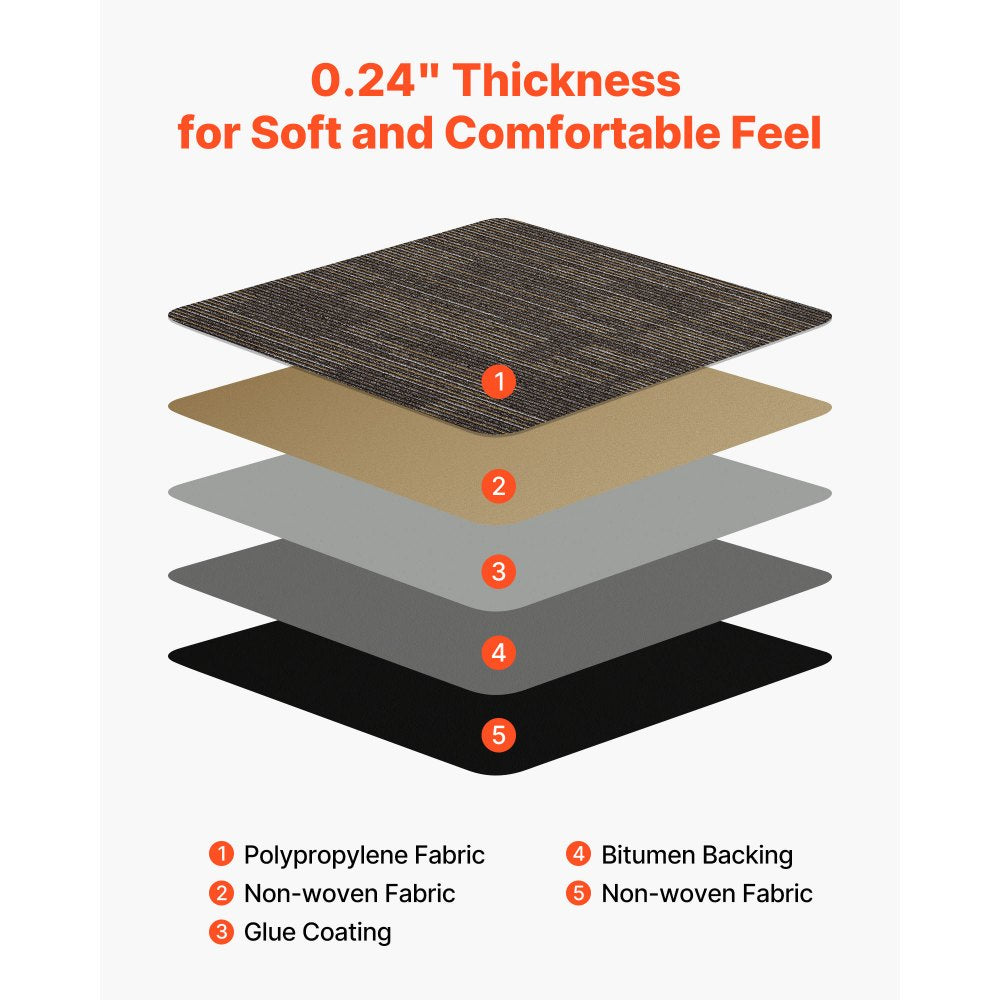 Carpet Tiles Reusable 610x610 mm, 24 PCS Modular Carpet Square Rug, Commercial Floor Soft Padded for Seamless Cover 8.9㎡