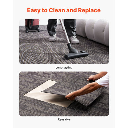 Carpet Tiles Reusable 610x610 mm, 24 PCS Modular Carpet Square Rug, Commercial Floor Soft Padded for Seamless Cover 8.9㎡
