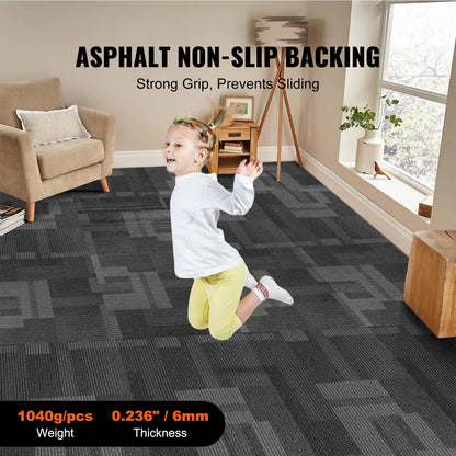 VEVOR Carpet Tiles Reusable, 24"x 24"Carpet Squares With Padding Attached, Soft