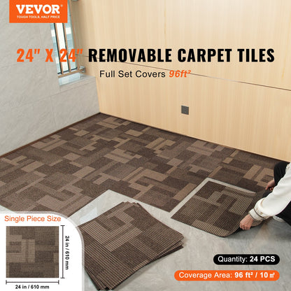 VEVOR Carpet Tiles Reusable, 24"x 24"Carpet Squares With Padding Attached, Soft