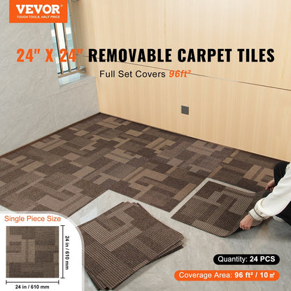 Reusable Carpet Tiles with Padding, 0.61x0.61m, Mixed Brown, 24 Pieces