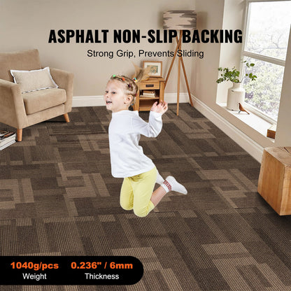 VEVOR Carpet Tiles Reusable, 24"x 24"Carpet Squares With Padding Attached, Soft