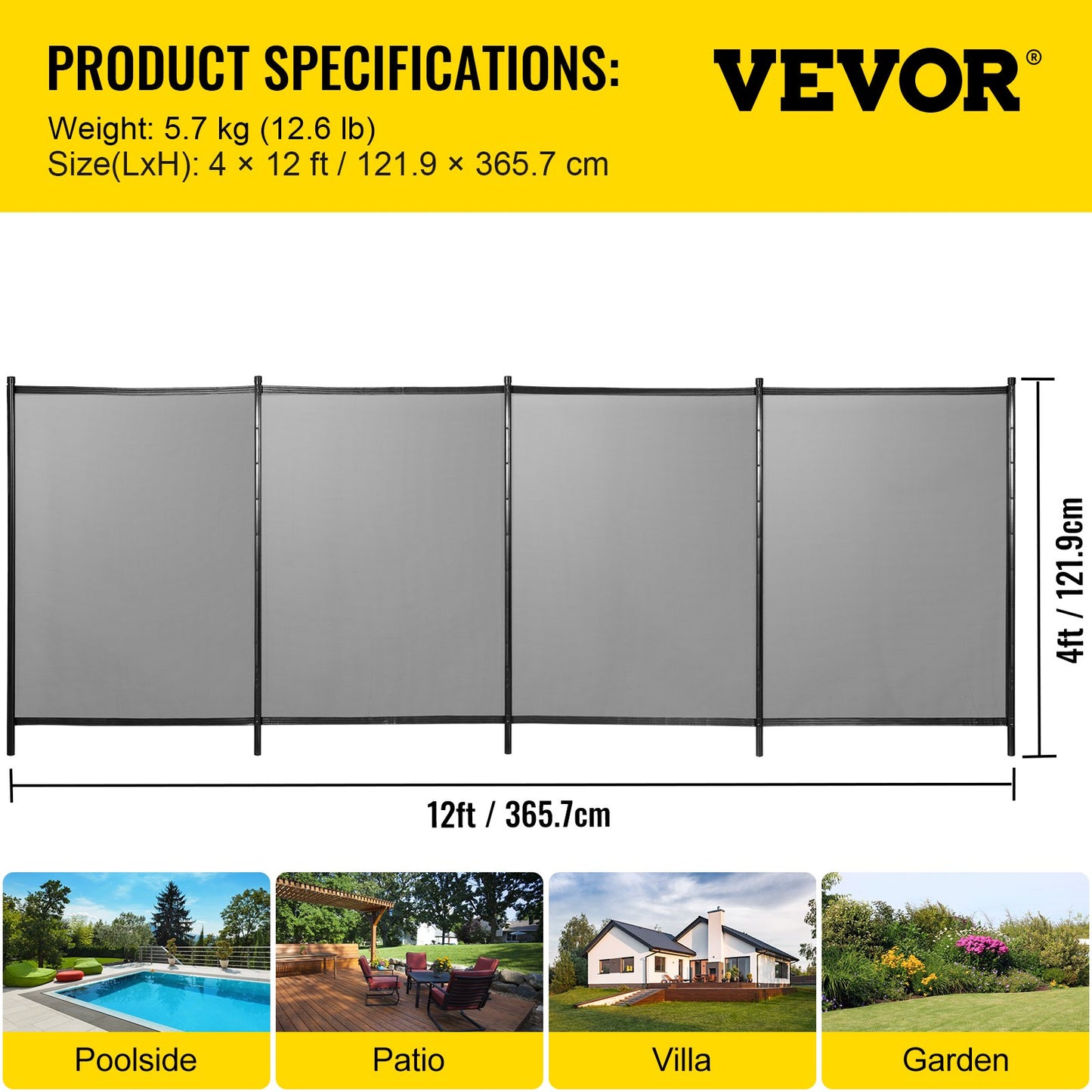 VEVOR Swimming Pool Fence, 4*12FT Pool Safety Fence for Inground Pools, Removable