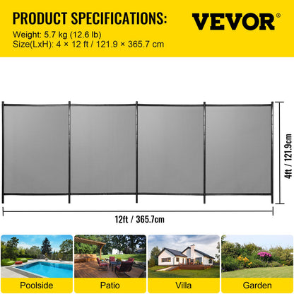 VEVOR Swimming Pool Fence, 4*12FT Pool Safety Fence for Inground Pools, Removable