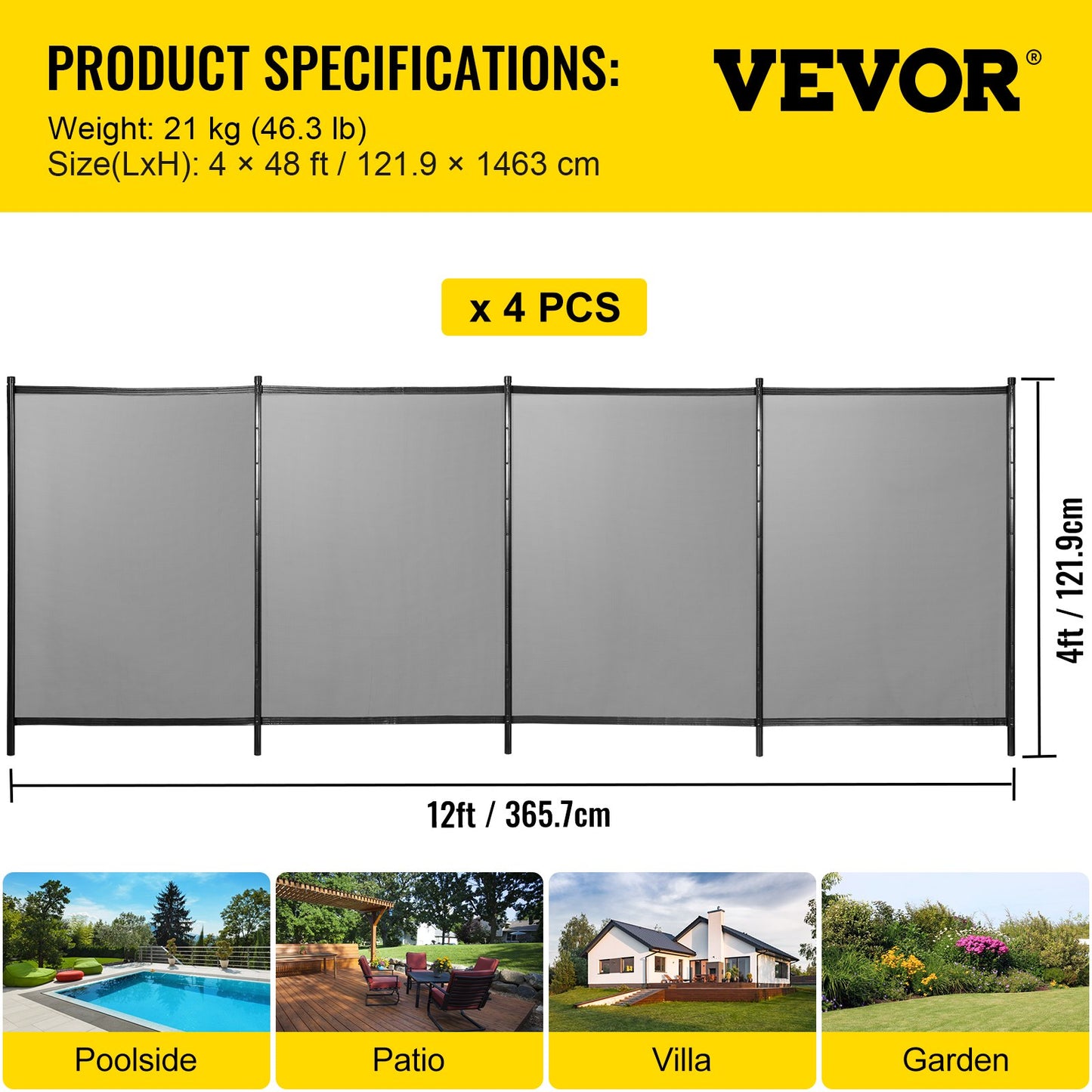 VEVOR Sentry Security Pool Fence 4x48 ft Removable Pool Fence Hole Size 1.1x 3.5