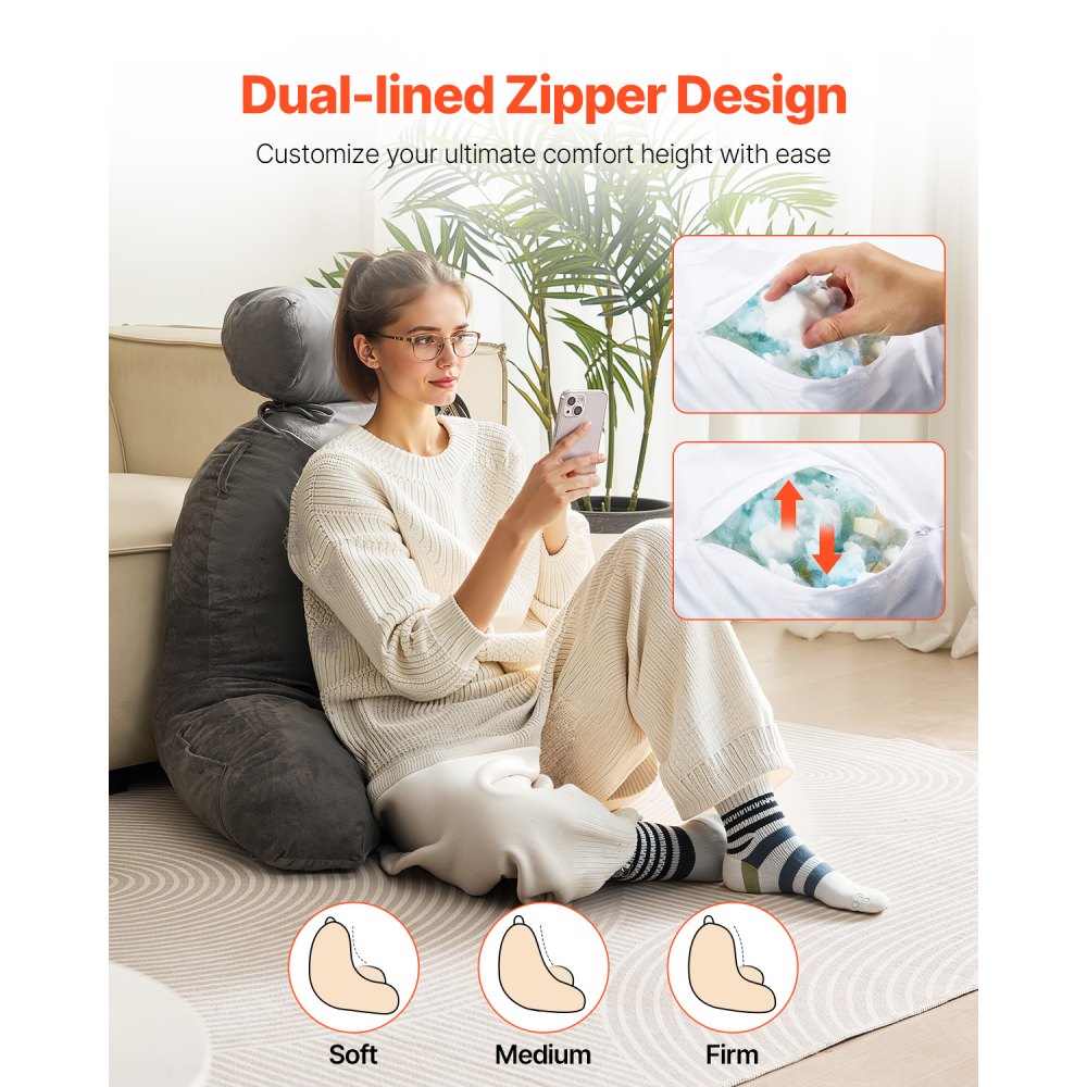 Reading Pillow Large Bed Pillow with Removable Headrest and Washable Cloth