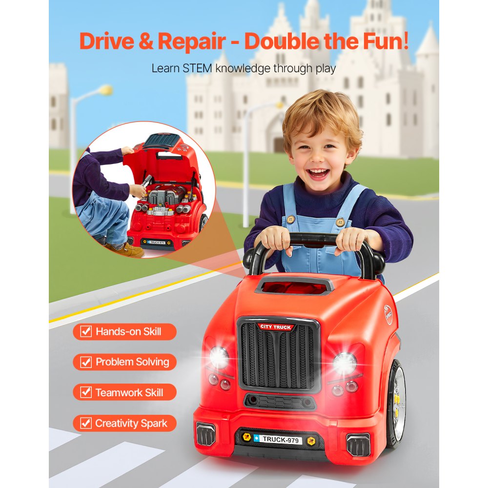 VEVOR Engine Toy Kids Mechanic Car Repair Set with Removable Parts Red