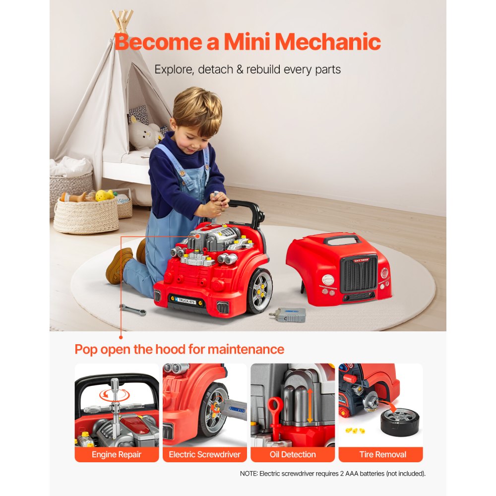 VEVOR Engine Toy Kids Mechanic Car Repair Set with Removable Parts Red