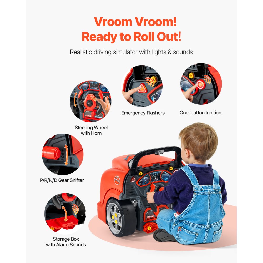 VEVOR Engine Toy Kids Mechanic Car Repair Set with Removable Parts Red