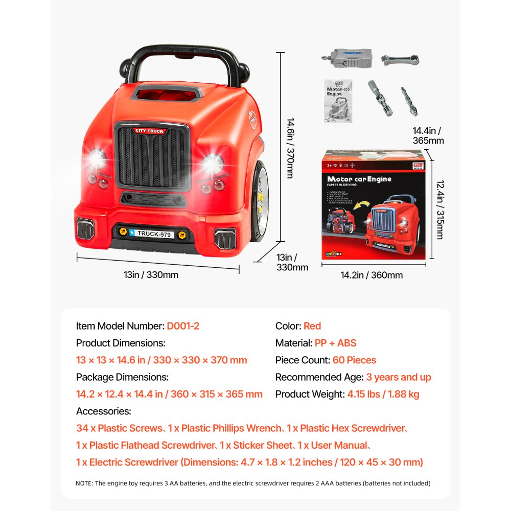 VEVOR Engine Toy Kids Mechanic Car Repair Set with Removable Parts Red