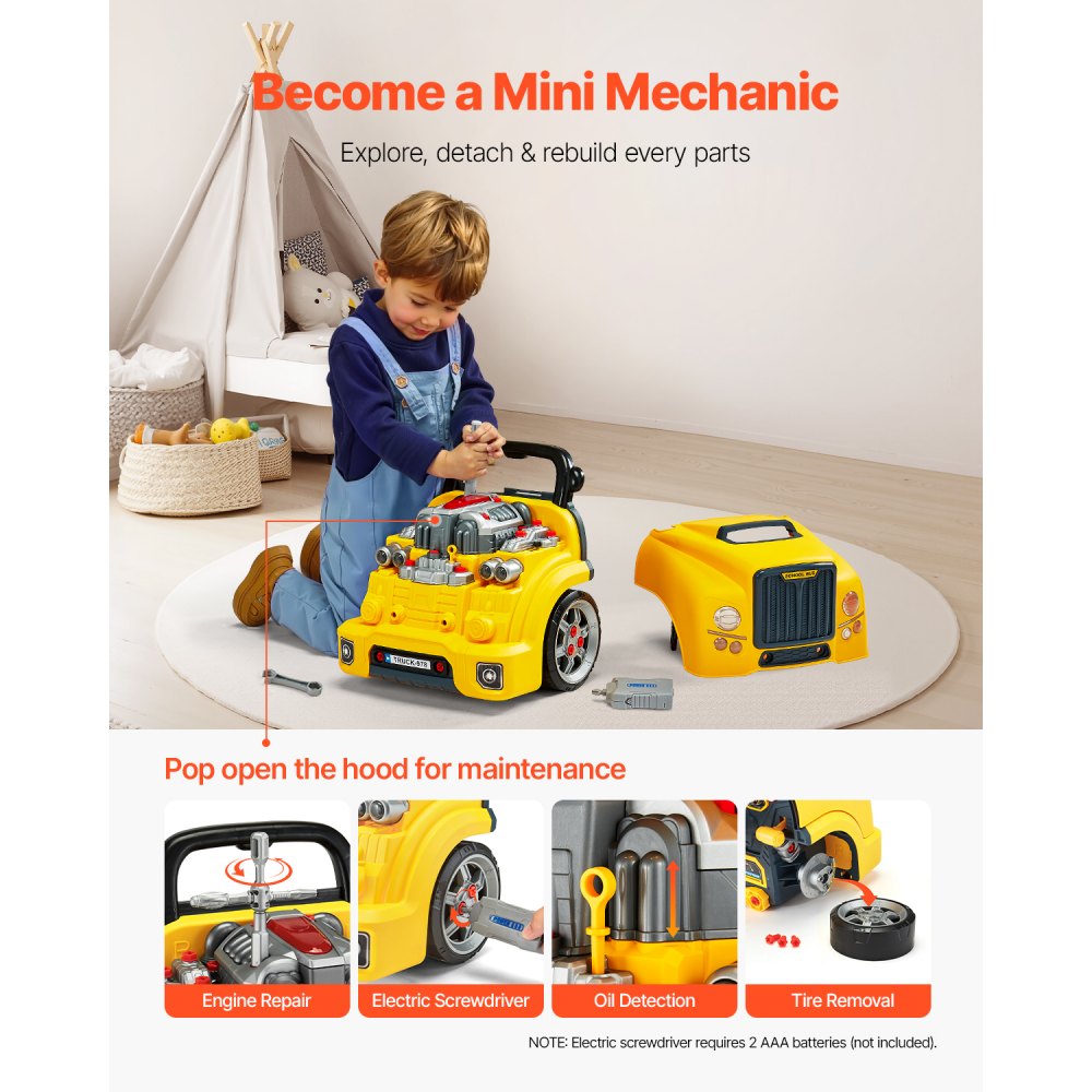 VEVOR Engine Toy Kids Mechanic Car Repair Set with Removable Parts Yellow
