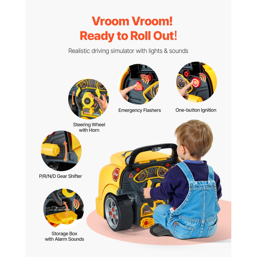 VEVOR Engine Toy Kids Mechanic Car Repair Set with Removable Parts Yellow
