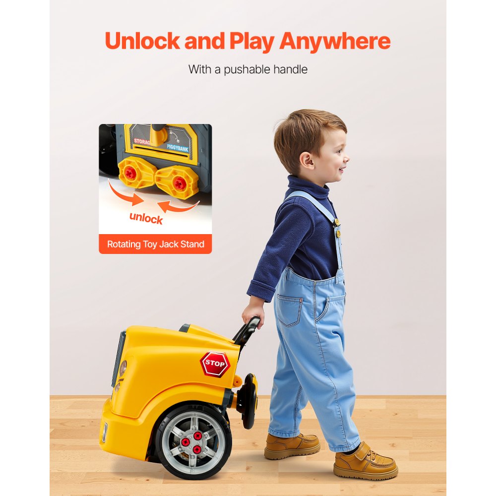 VEVOR Engine Toy Kids Mechanic Car Repair Set with Removable Parts Yellow