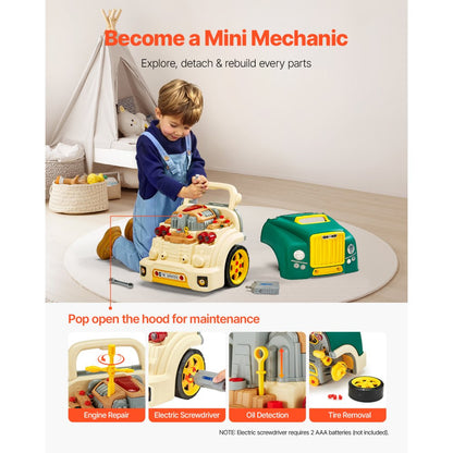VEVOR Engine Toy Kids Mechanic Car Repair Set with Removable Parts Green