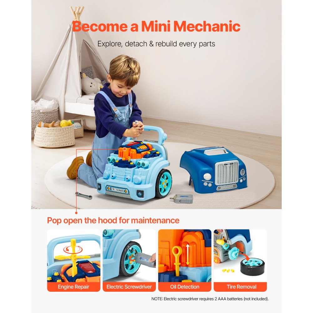 VEVOR Engine Toy Kids Mechanic Car Repair Set with Removable Parts Blue