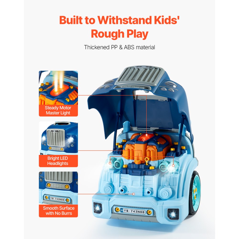 VEVOR Engine Toy Kids Mechanic Car Repair Set with Removable Parts Blue