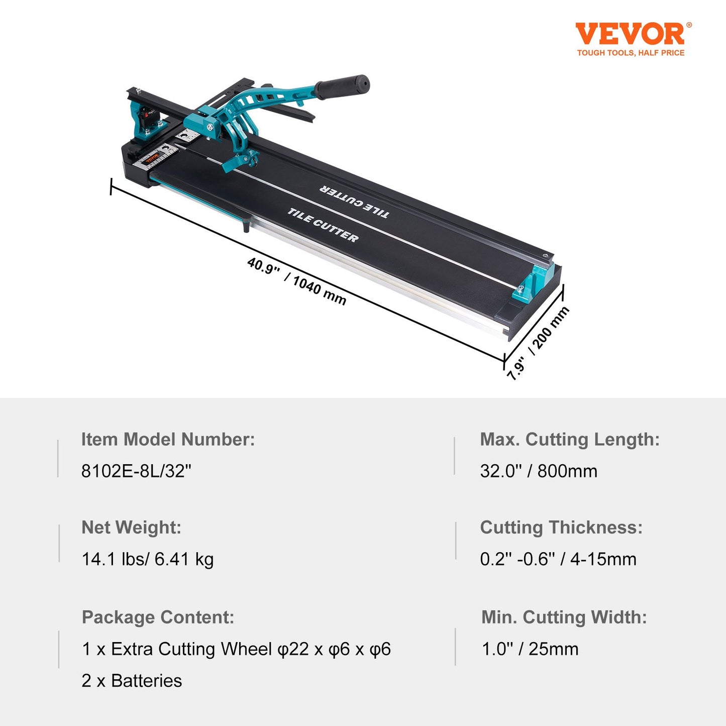 VEVOR Manual Tile Cutter, 800mm, Porcelain Ceramic Tile Cutter with Tungsten Carbide
