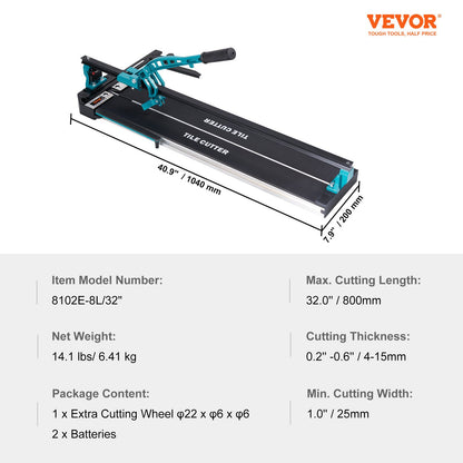 VEVOR Manual Tile Cutter, 800mm, Porcelain Ceramic Tile Cutter with Tungsten Carbide