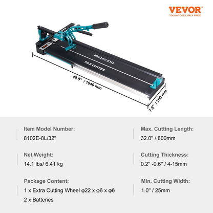 800mm Manual Tile Cutter with Tungsten Carbide Wheel and Infrared Positioning