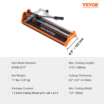 VEVOR Manual Tile Cutter, 400 mm, Porcelain Ceramic Tile Cutter with Tungsten Carbide