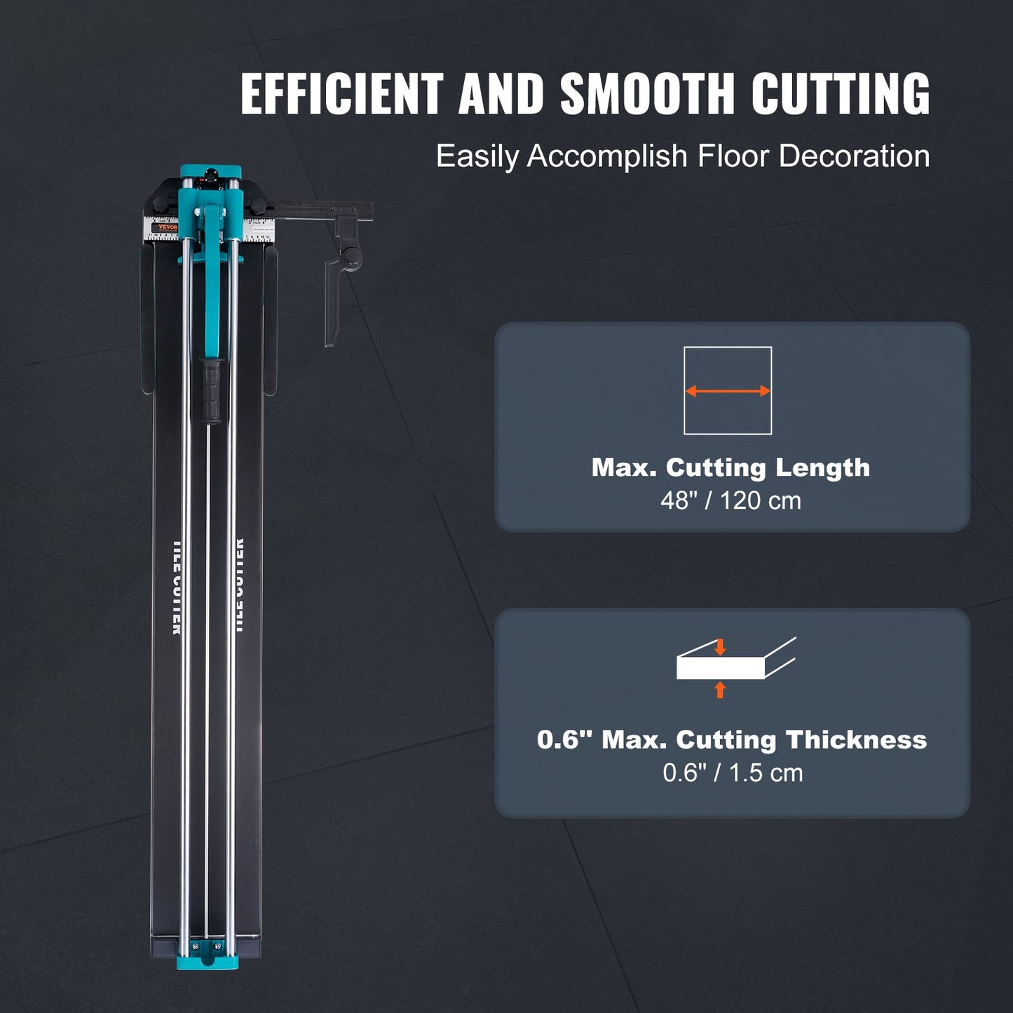 VEVOR Manual Tile Cutter, 1200mm, Porcelain Ceramic Tile Cutter with Tungsten Carbide