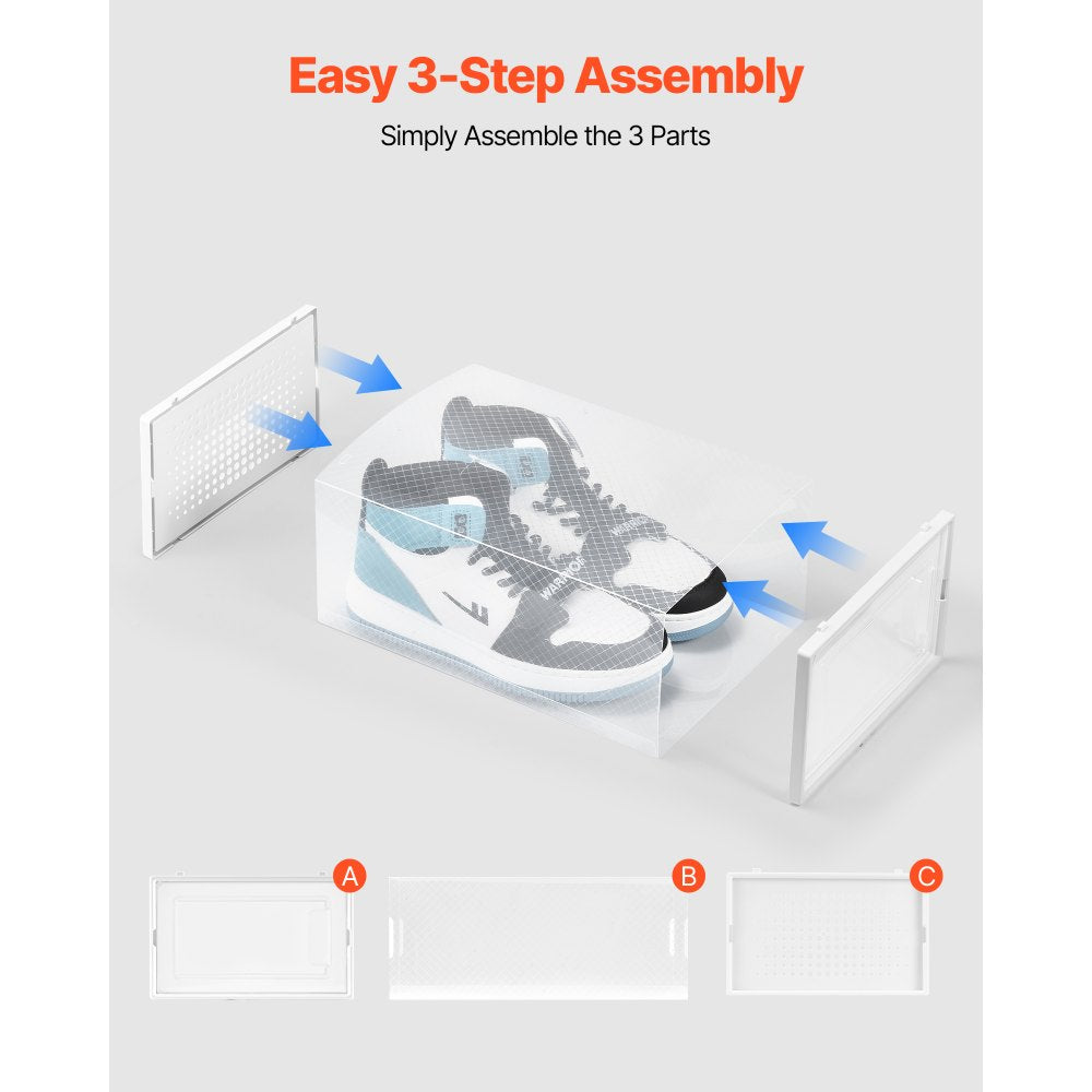 VEVOR Shoe Storage Boxes 12 Pack Stackable Storage Organizers US Size 11 White