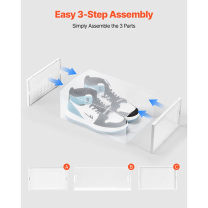 VEVOR Shoe Storage Boxes 12 Pack Stackable Storage Organizers US Size 11 White