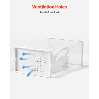 VEVOR Shoe Storage Boxes 12 Pack Stackable Storage Organizers US Size 11 White