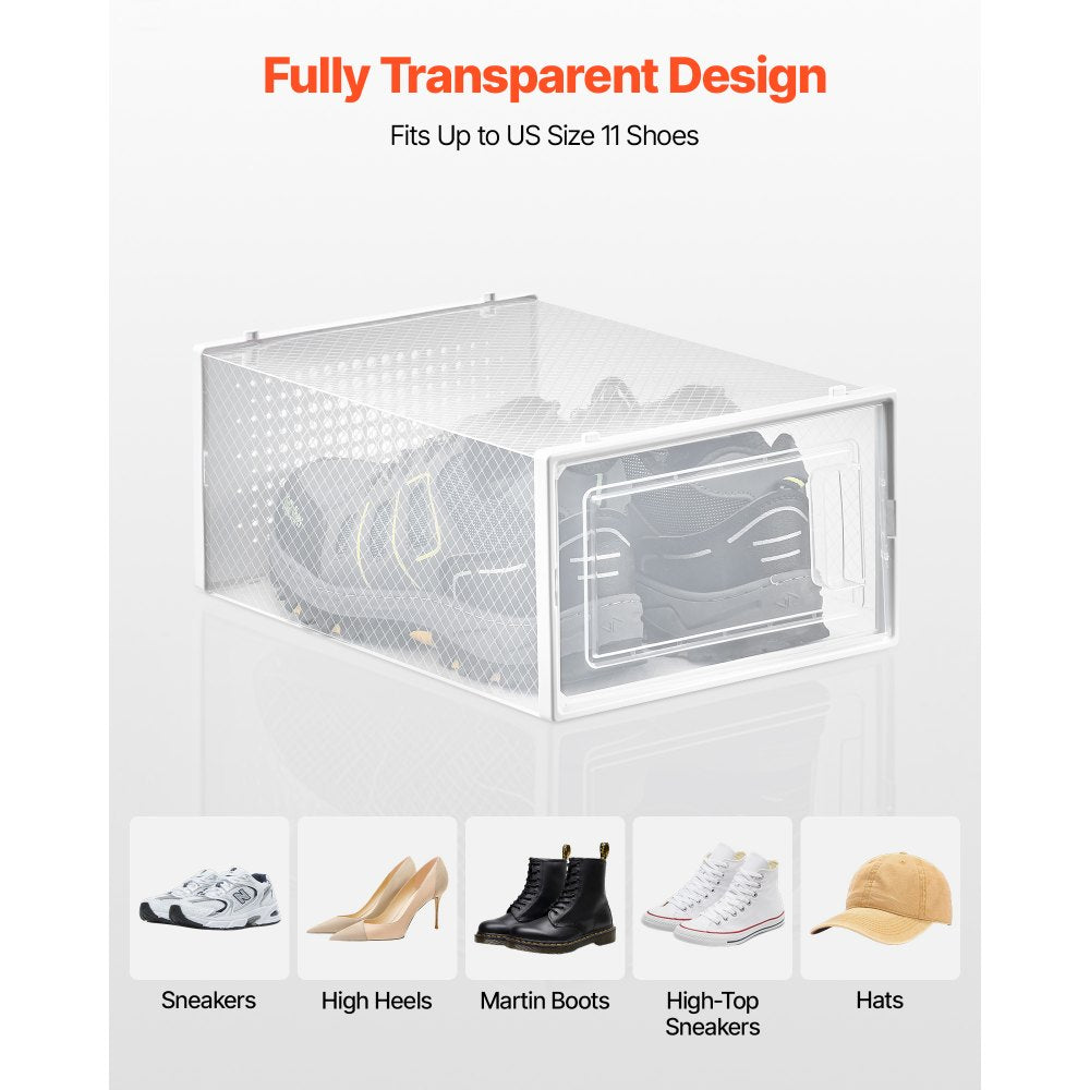 VEVOR Shoe Storage Boxes 12 Pack Stackable Storage Organizers US Size 11 White
